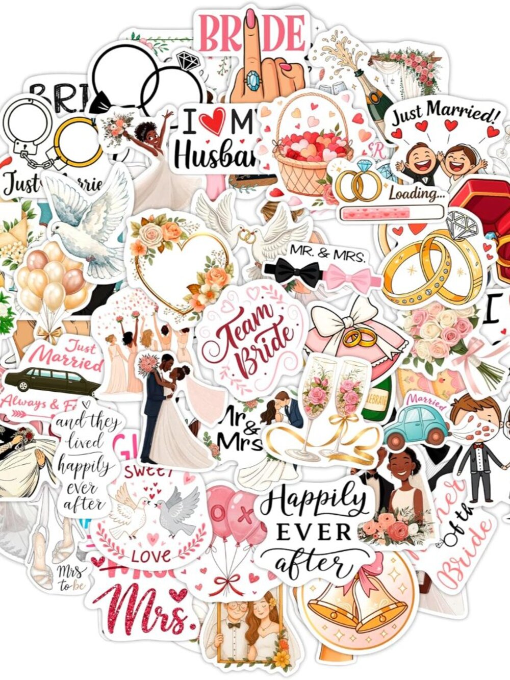 100Pcs Wedding Stickers for Scrapbooking, for Planner - Anniversary Stickers for